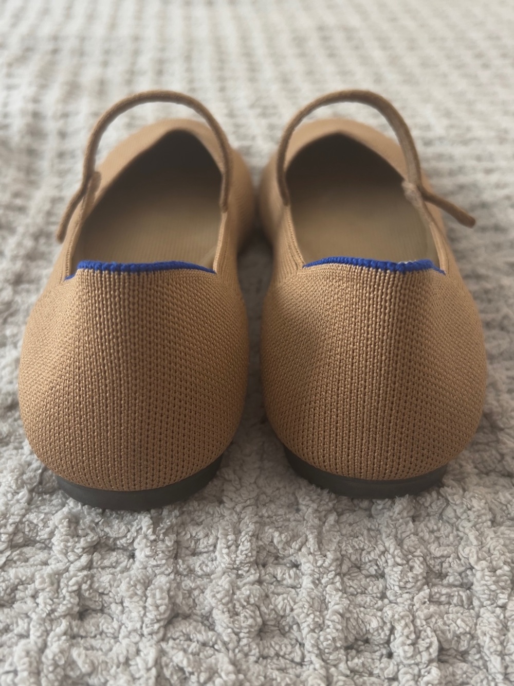 Rothy’s The Square Mary Jane Tan Knit Flats with Blue Accent - Picture 2 of 6